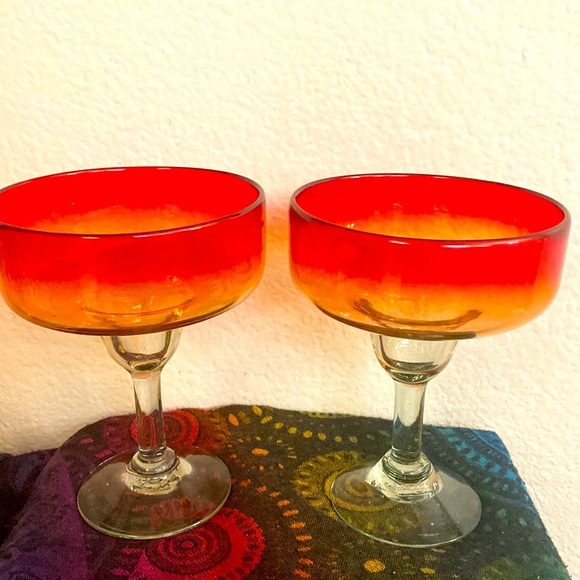 Vintage Dining Vintage Pair Of 8s Mexican Red Blown Glass Margarita